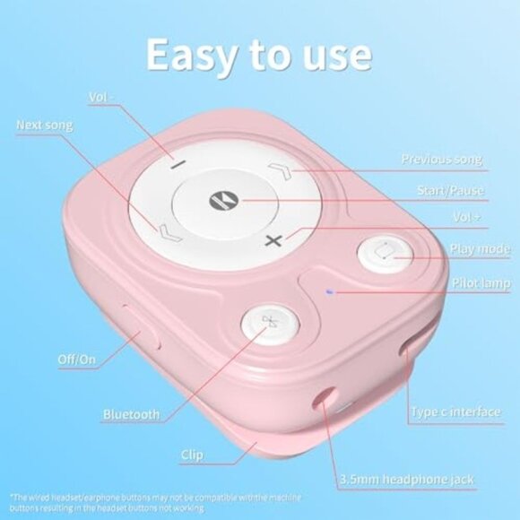 Mini MP3 Player with Bluetooth - 64GB MP3 with OTG Function Clip-Portable Lightw - Picture 7 of 8